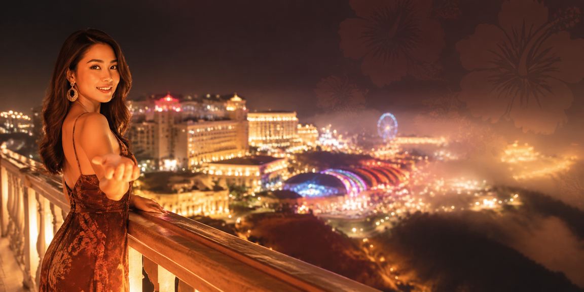 Kasino hiburan gaya Malaysia di Genting Highlands malam berlampu