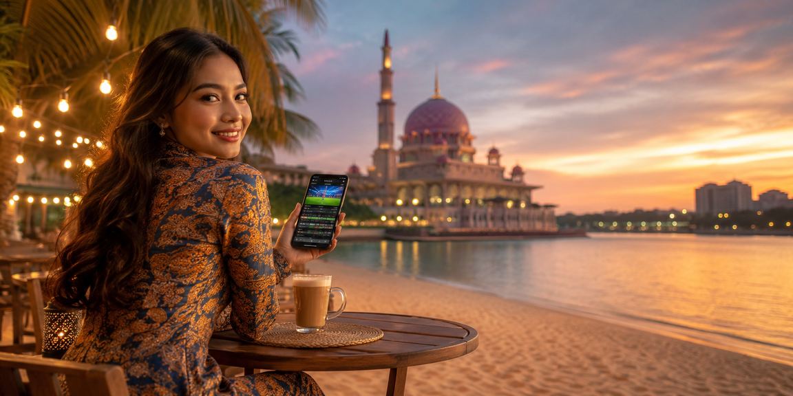 Pengguna di Putrajaya dengan latar batik membuat deposit untuk promosi kasino dalam talian